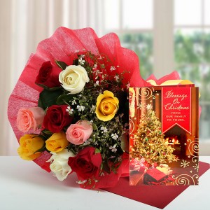 Mixed Roses N Christmas Card
