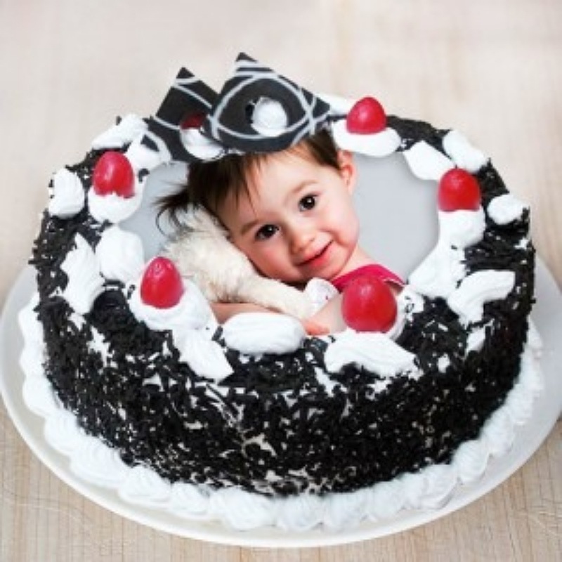 Cute Baby Black Forest Photo Cake