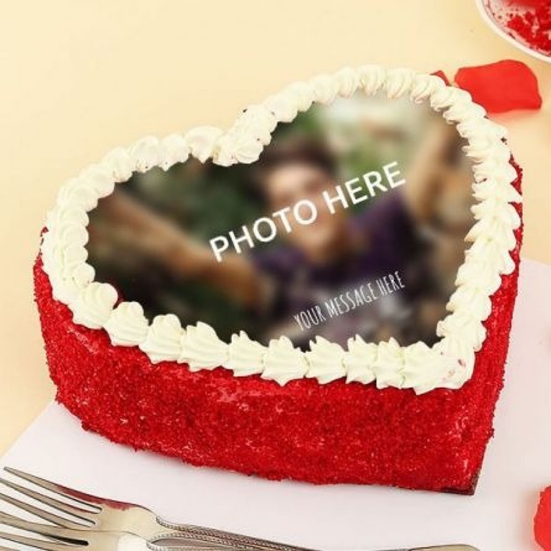 Premium Red Velvet Heart Shape Photo Cake