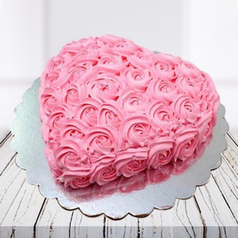 Pink Floral Heart Cake