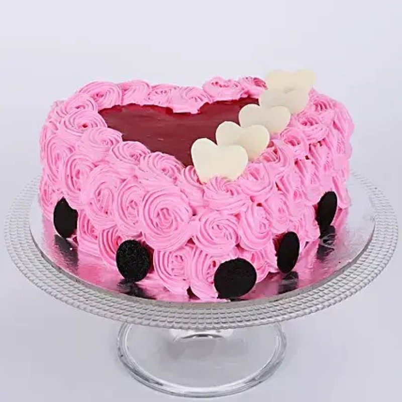 Flowery Pink Heart Cake