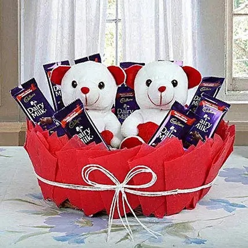 Chocoholic Basket of Teddy Bears