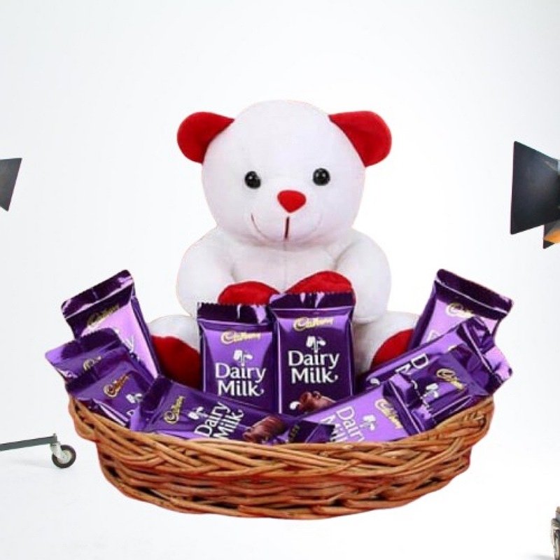 Cute Teddy & Chocolates Basket