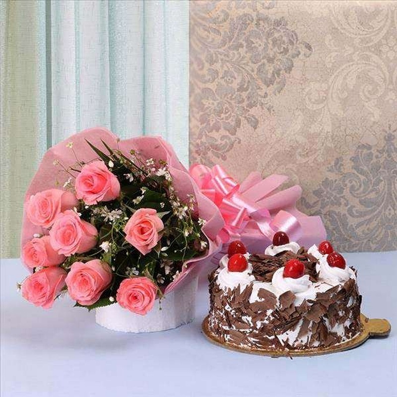 Pink Roses N Black Forest Combo