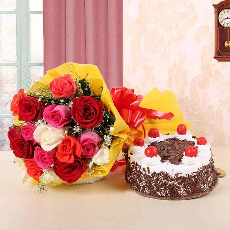 Mixed Roses With Black Forest Delight