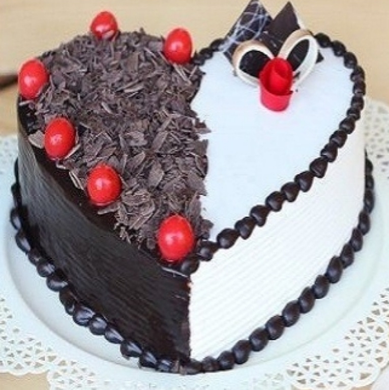 Heart-Shaped Vanilla Black Forest Cake