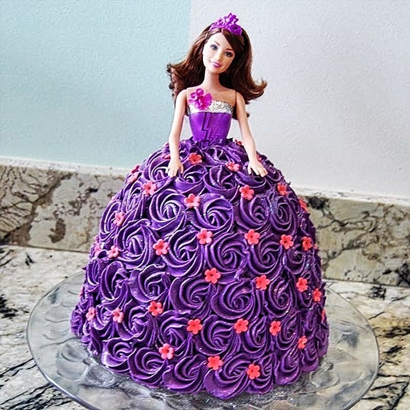Barbie in Floral Roses Cake