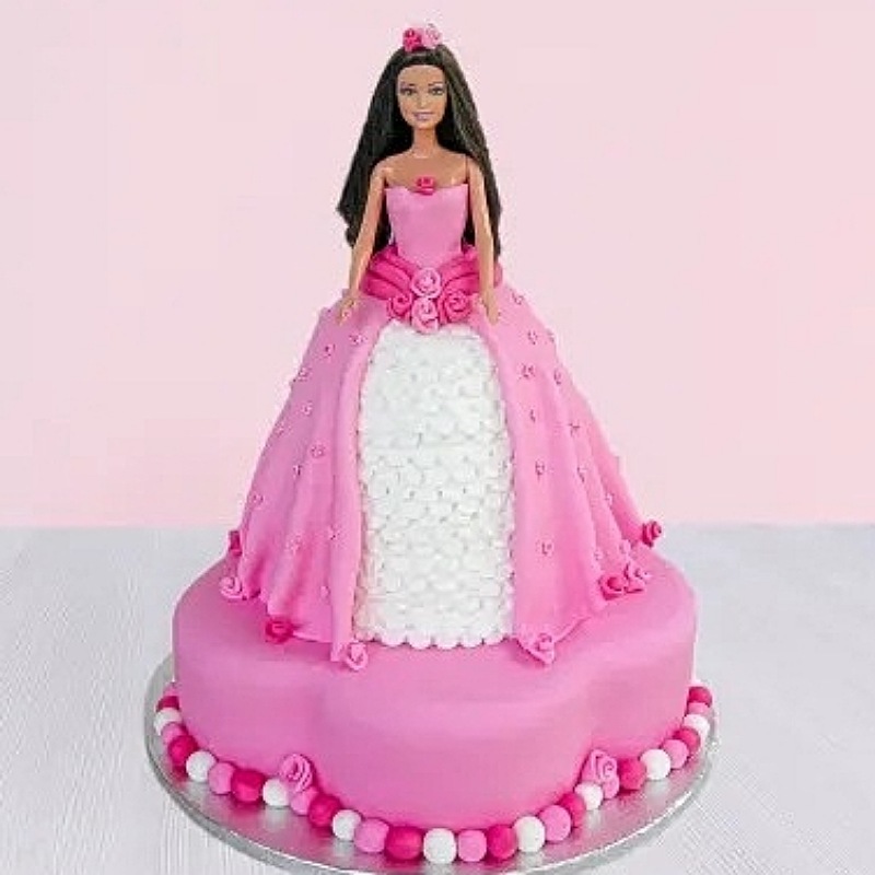 White N Pink Floral Barbie Cake