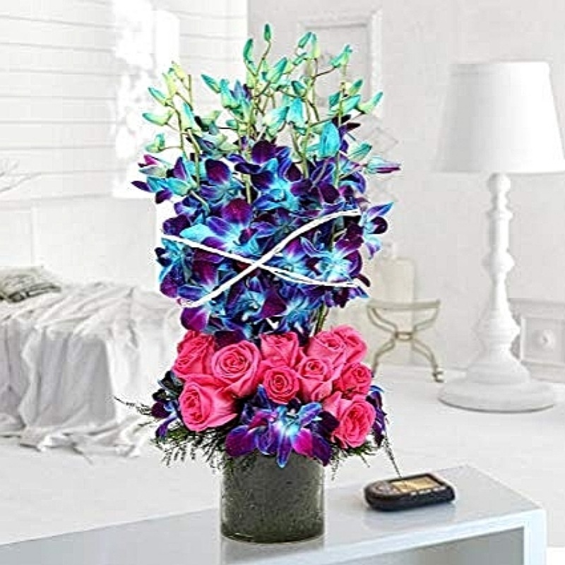 Graceful Roses And Orchids Vase Arrangement