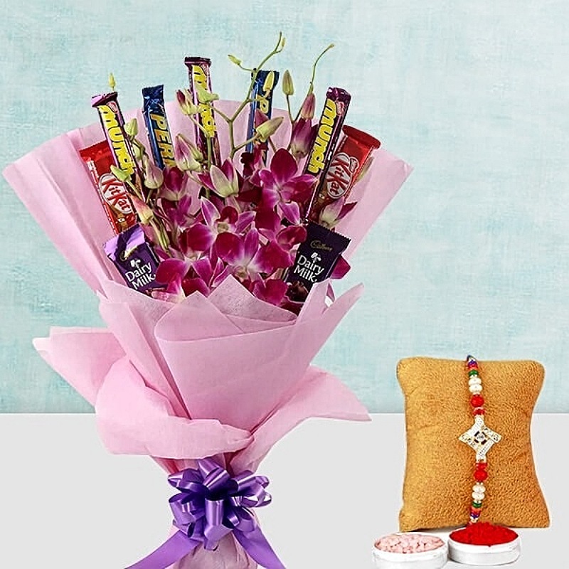 Orchid Choco Bouquet With Rakhi