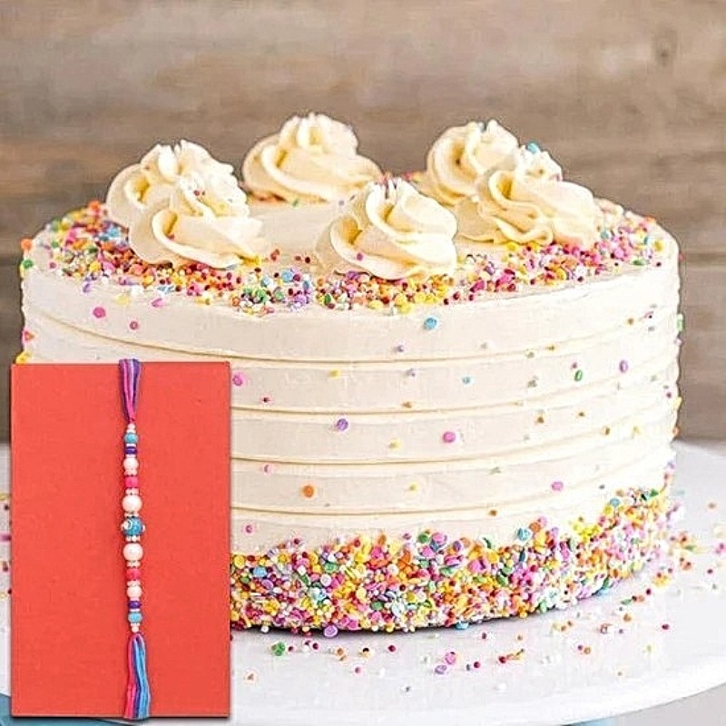 Vanilla Sprinkles Cake With Rakhi