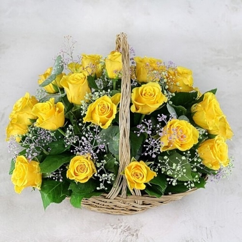 Sunshine Yellow Roses Basket