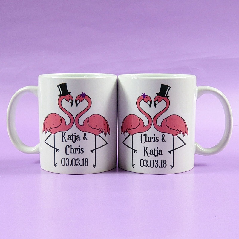 Just Married Flamingo Mugs