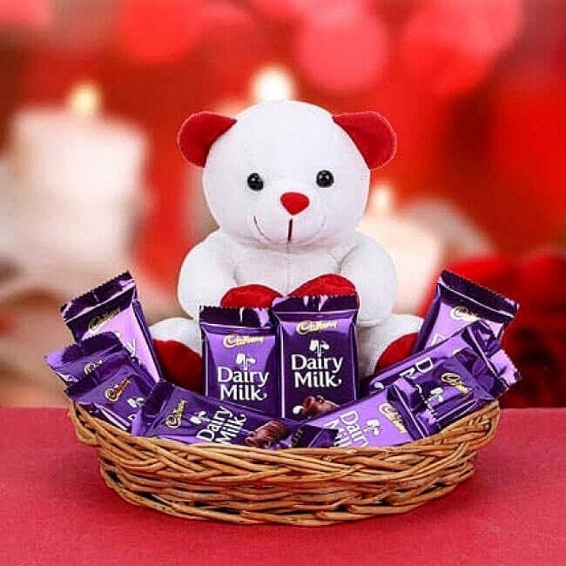 Cute Teddy N Chocolates Basket