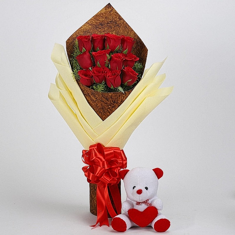 Red Roses And Teddy Bear Combo