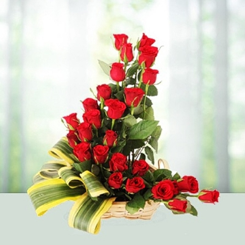 Enigmatic Red Roses Basket