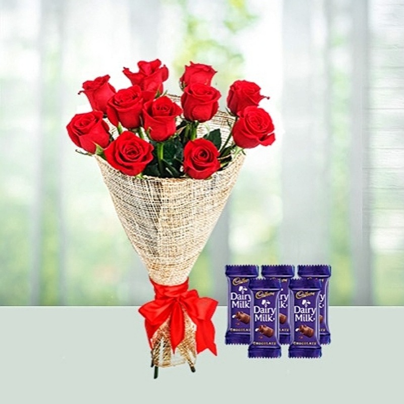 Dazzling Red Roses With Chocolates