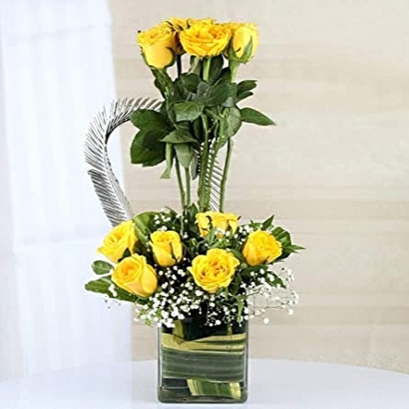 Friendly Yellow Roses In Vase