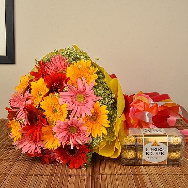 Assorted Flowers With Ferrero