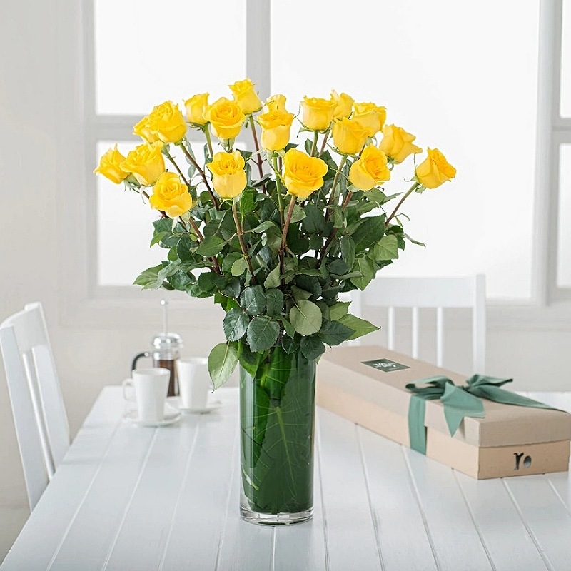 Sunny Yellow Roses In Vase