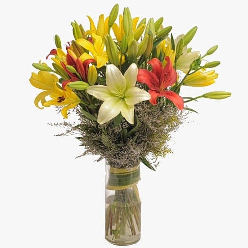 Multicolored Lilies in Vase