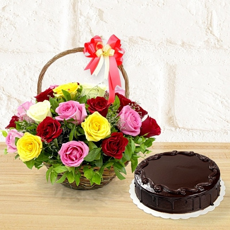 Adorable Basket & Chocolate Cake