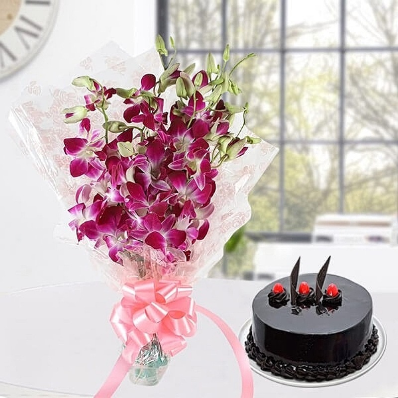 Orchids N Truffle Cake Combo