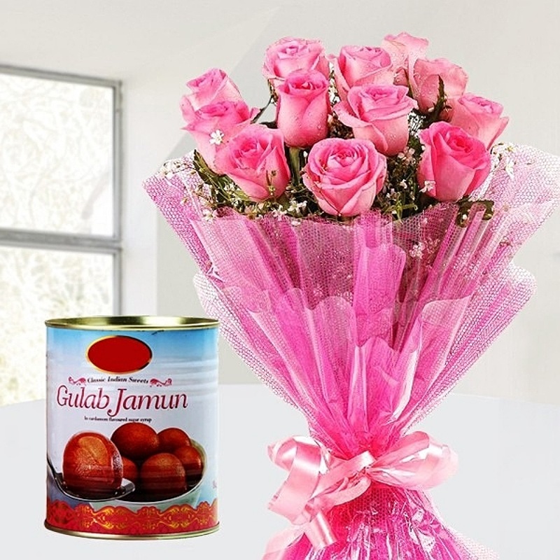 Pink Roses With Gulab Jamun