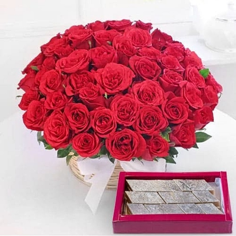 Romantic Roses With Kaju Katli