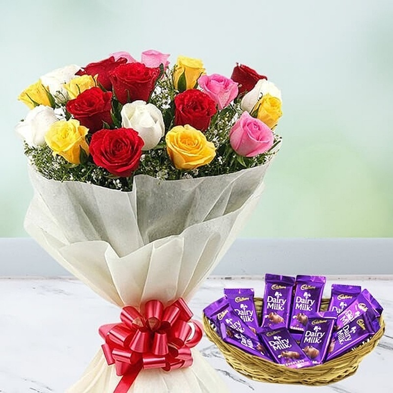 Mixed Roses With Chocolates