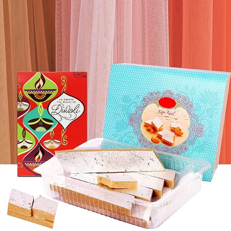 Diwali Card With Kaju Katli