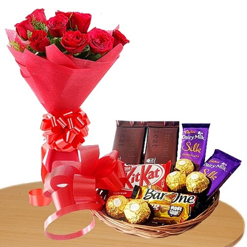 Stunning Roses With Chocolates Basket
