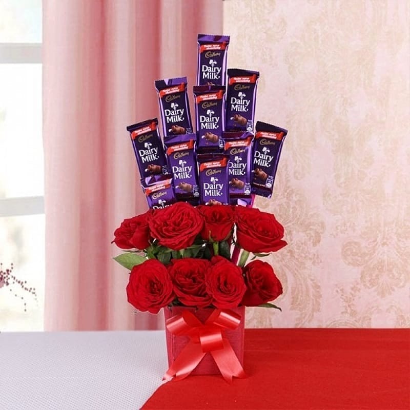 Romantic Red Roses & Dairy Milk Chocolates
