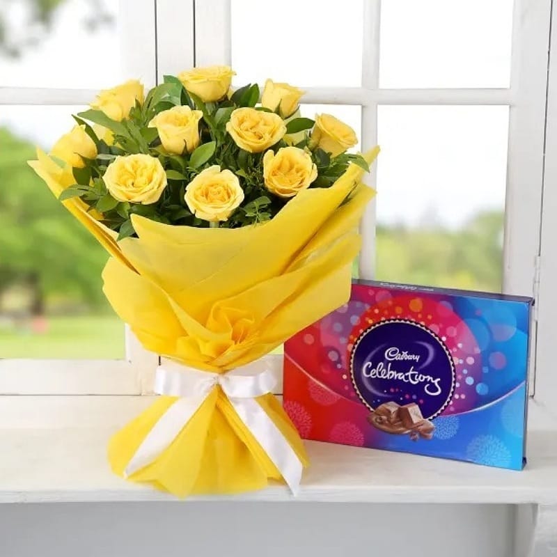 Friendly Yellow Roses With Celebrations