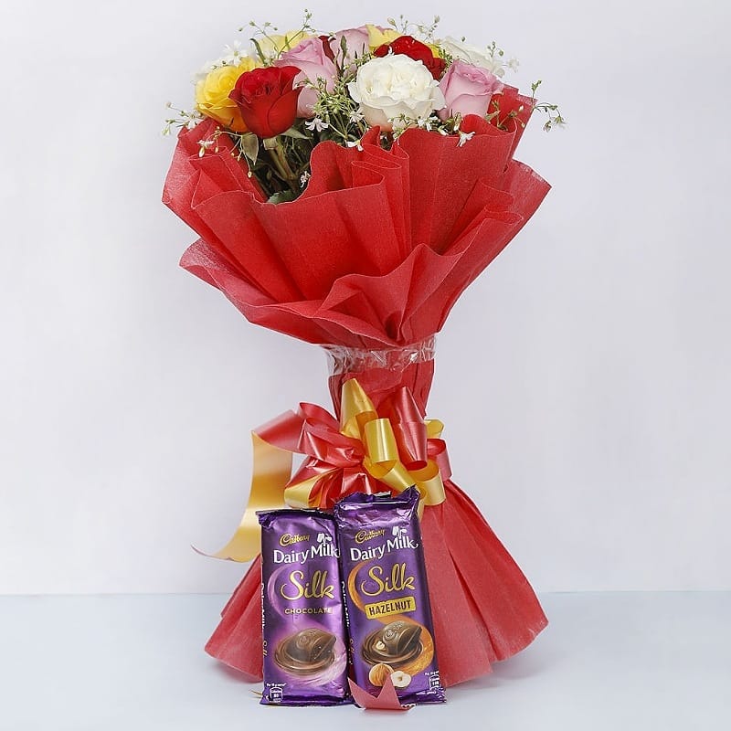 Mix Roses Bouquet With Silk Chocolates