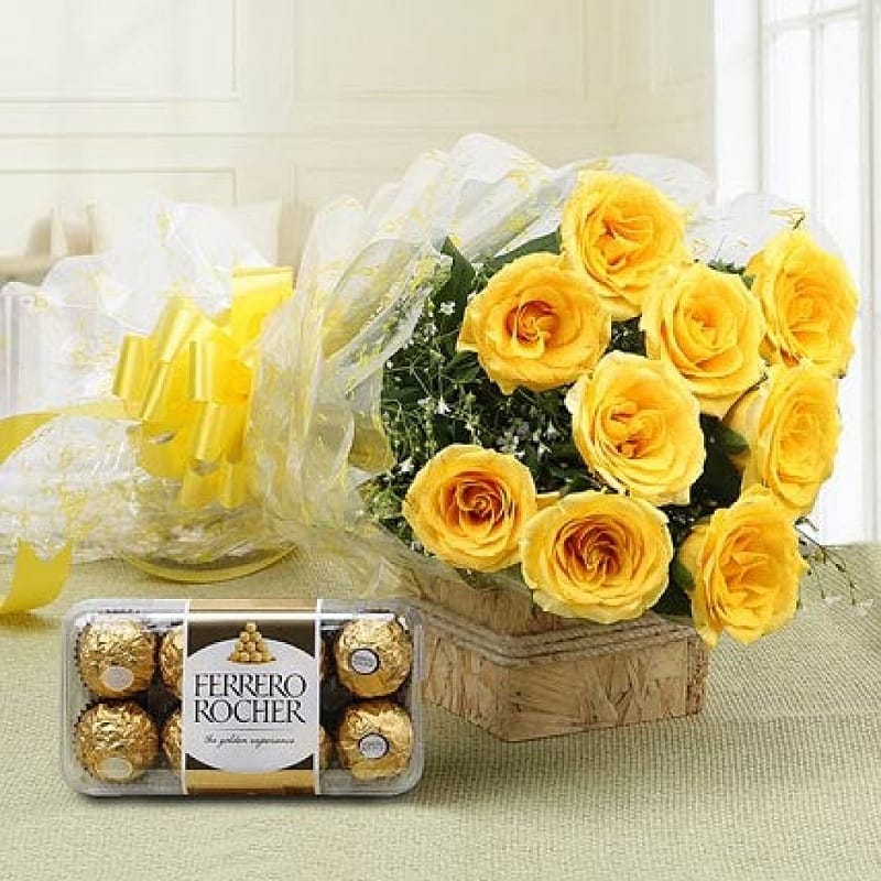 Yellow Roses With Rocher