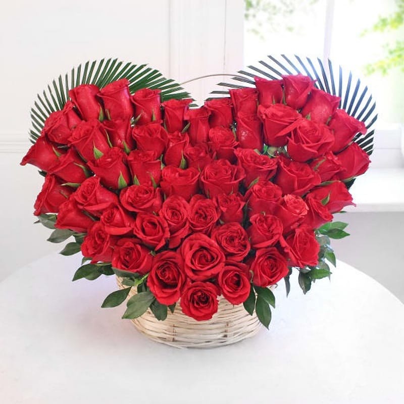 50 Red Roses Heart Shaped Arrangement