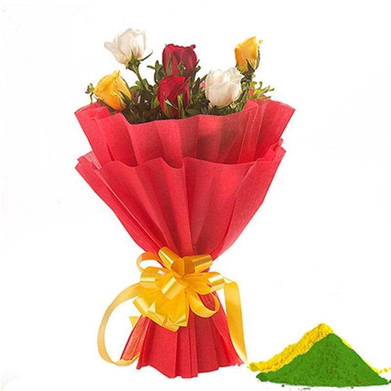 Colorful Roses With Gulal