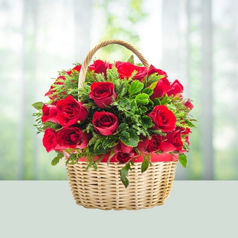 Basket Of Red Roses Holi Gifts