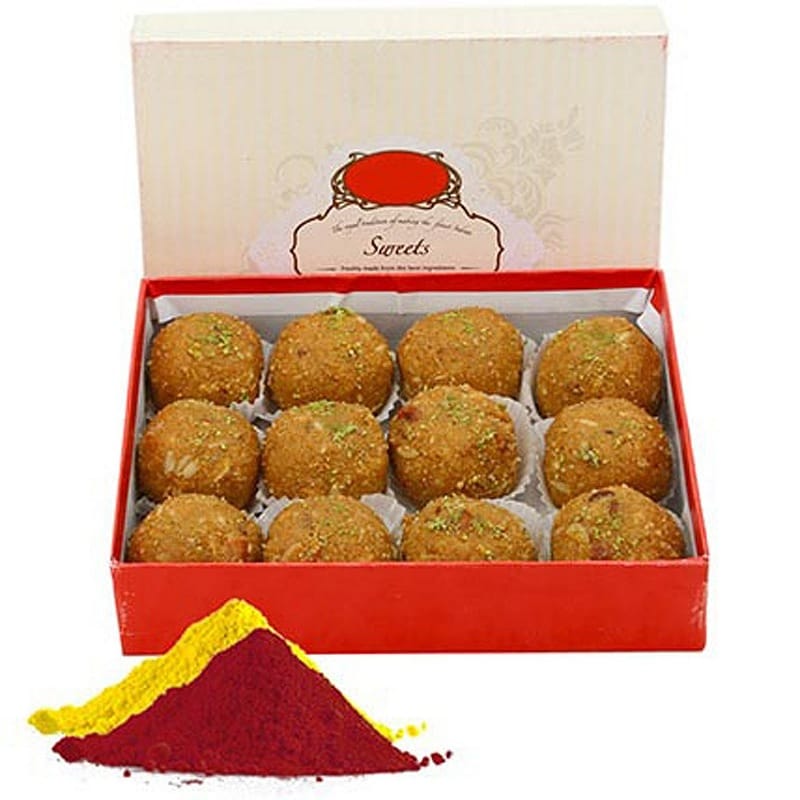 Besan Ladoo With Gulal