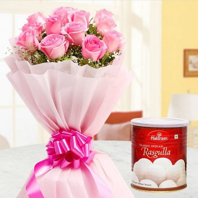 Adorable Pink Bouquet With Rasgulla