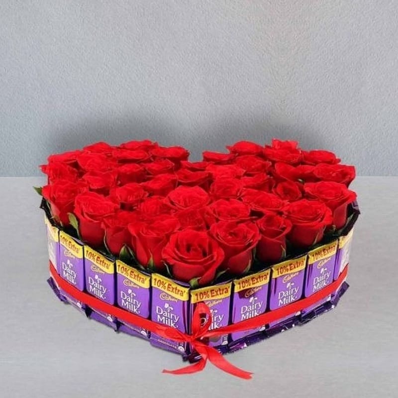 Choco N Rose Heart Arrangement