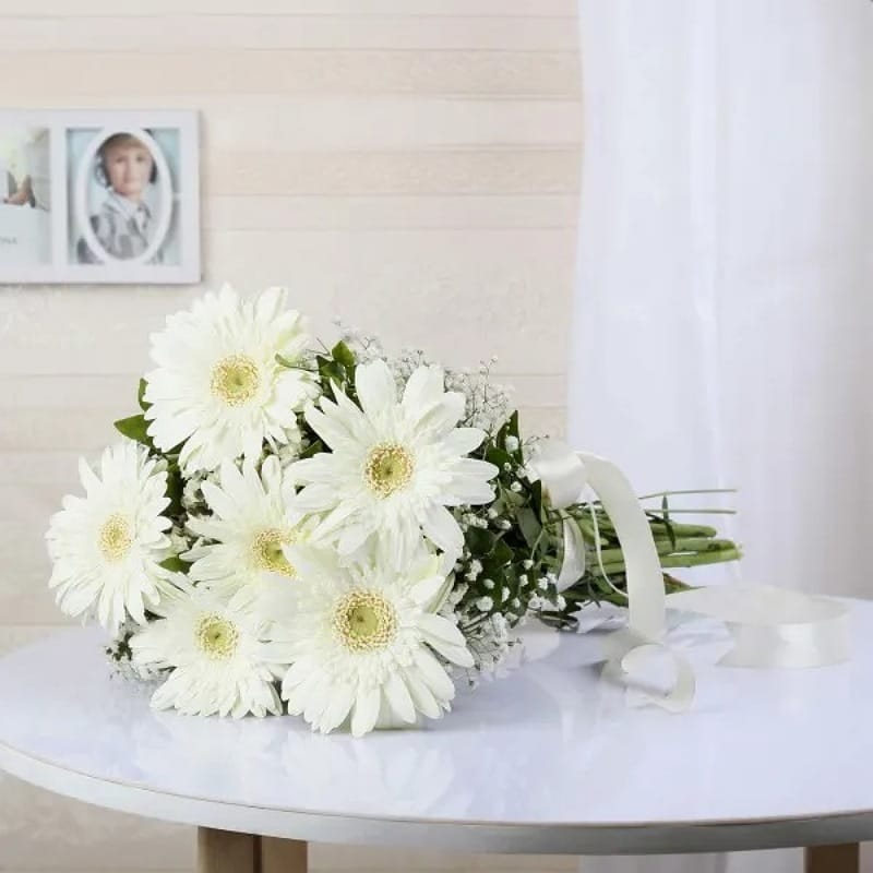 Peaceful White Gerberas Bouquet