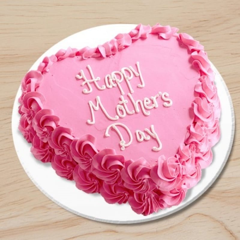 Mother's Day Pink Floral Heart Cake