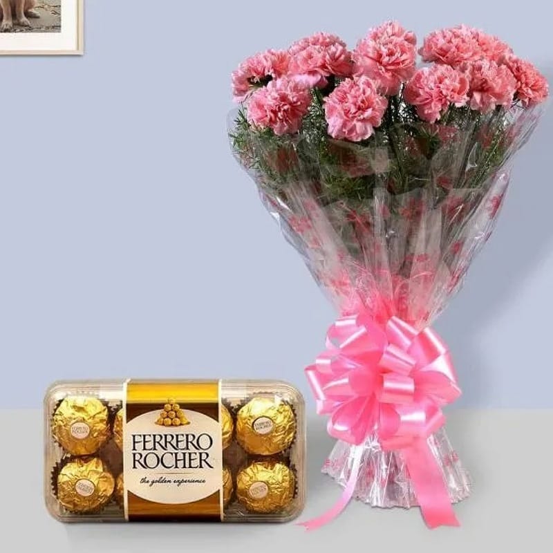 Pink Carnations With Ferrero Rocher
