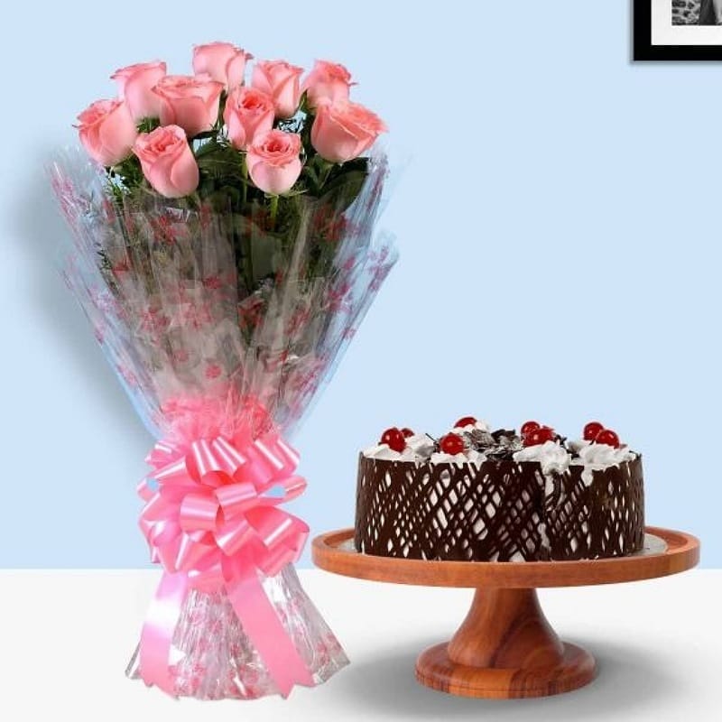 Pink Roses With Black Forest