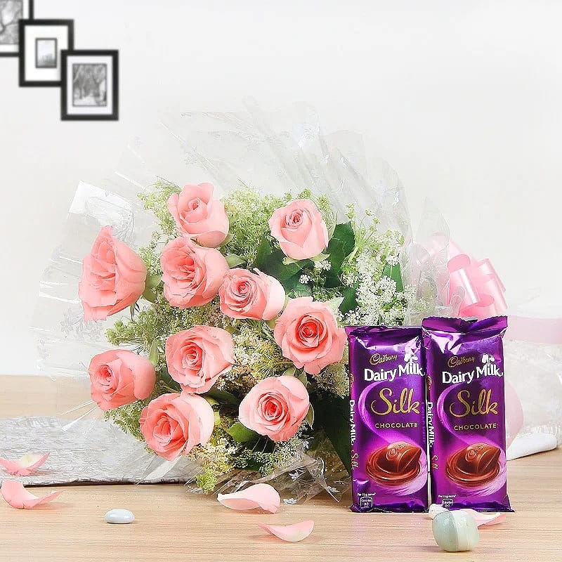 Perky Pink Roses With Chocolates