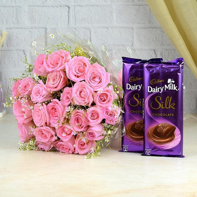 Captivating Pink Bouquet With Chocolates