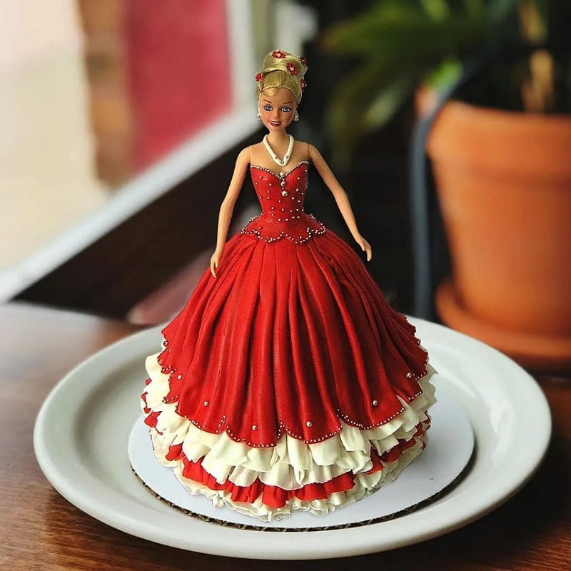 Red Dress Barbie Cake