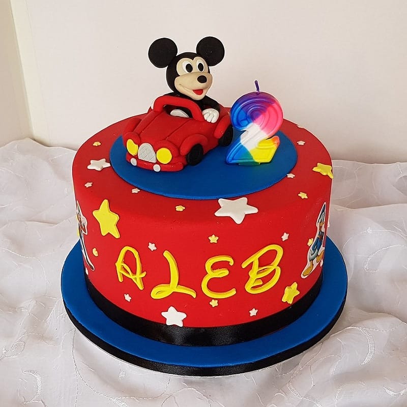 Micky Mouse With Car Theme Cake
